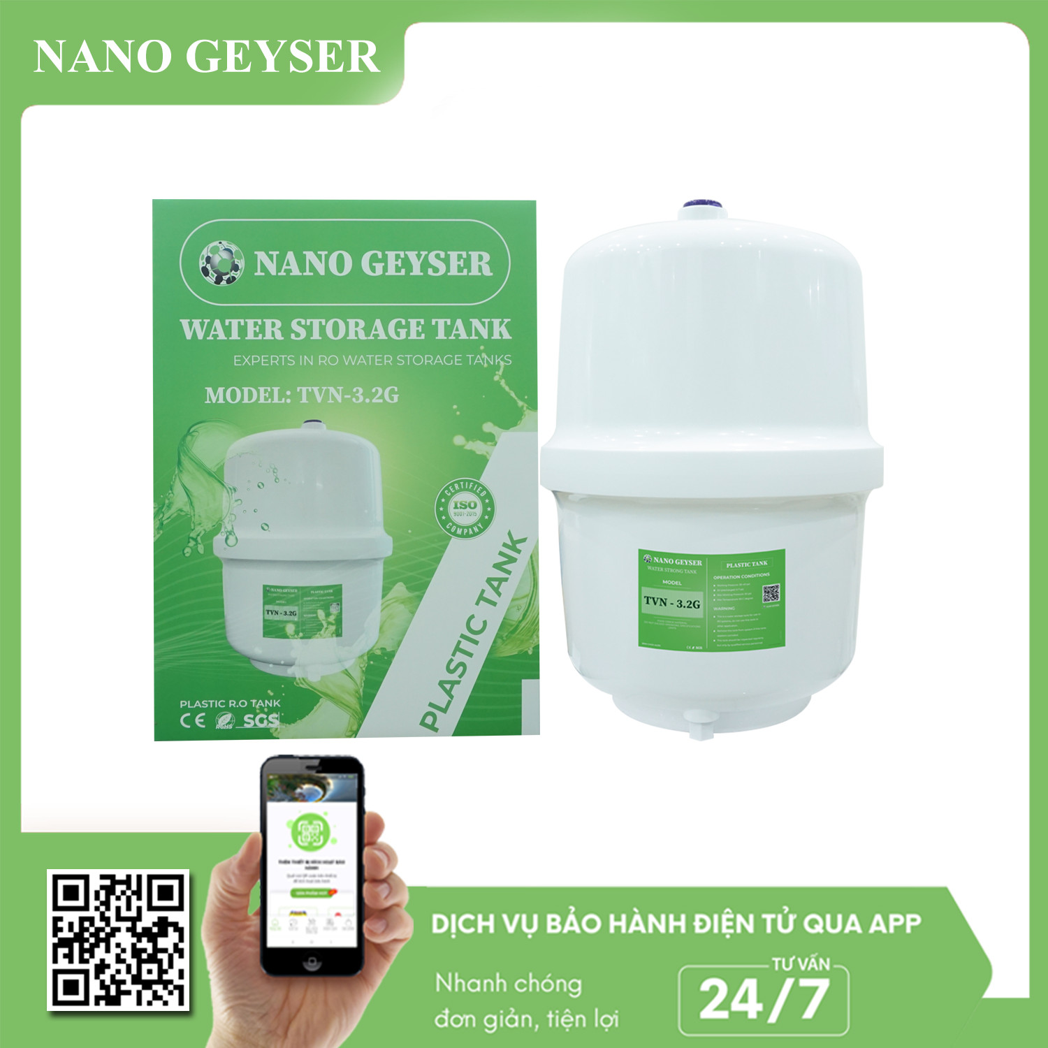 Bình áp nhựa 8L - 3.2 (kèm van bình áp)