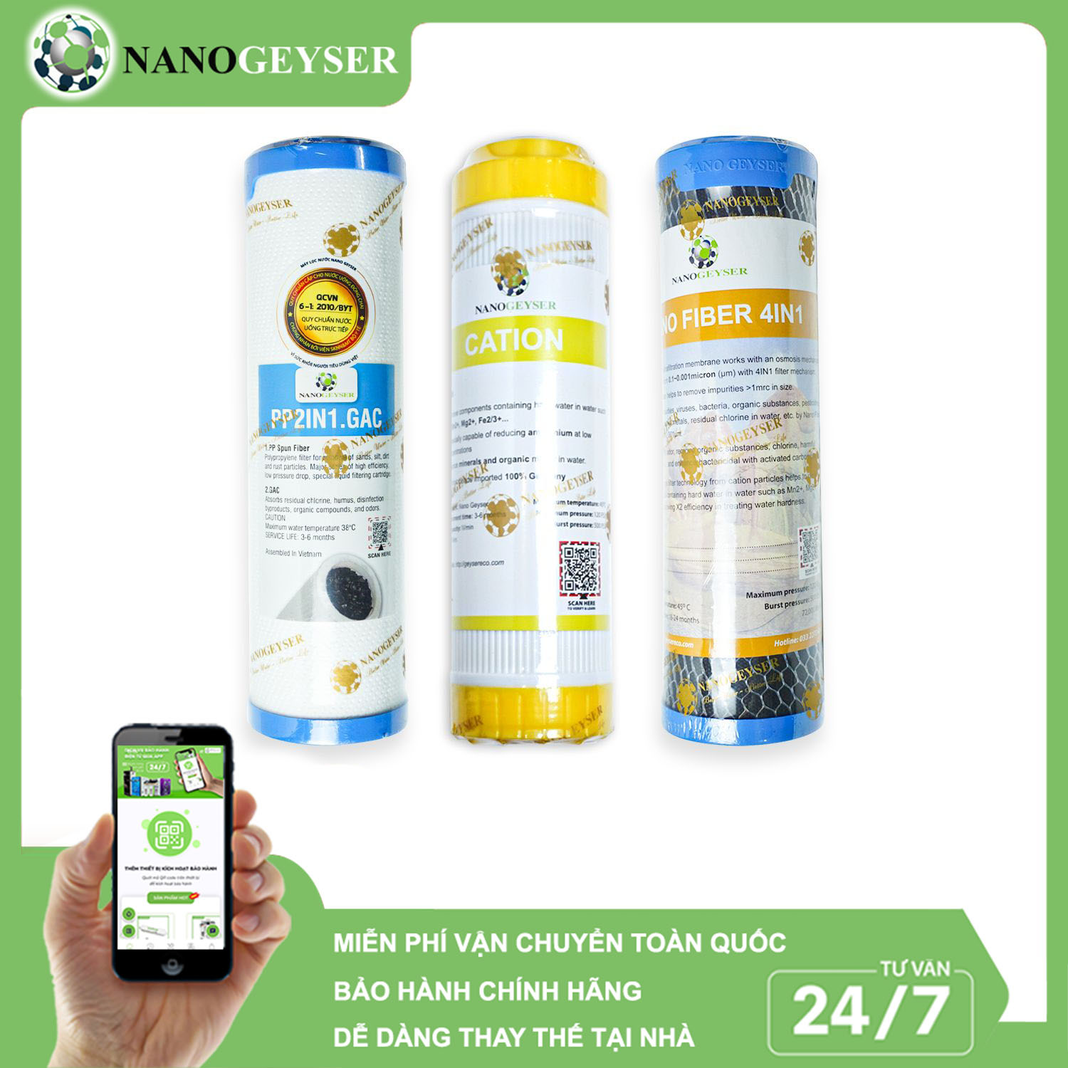 Bộ 3 lõi PP.2IN1.GAC, Cation, 4IN1