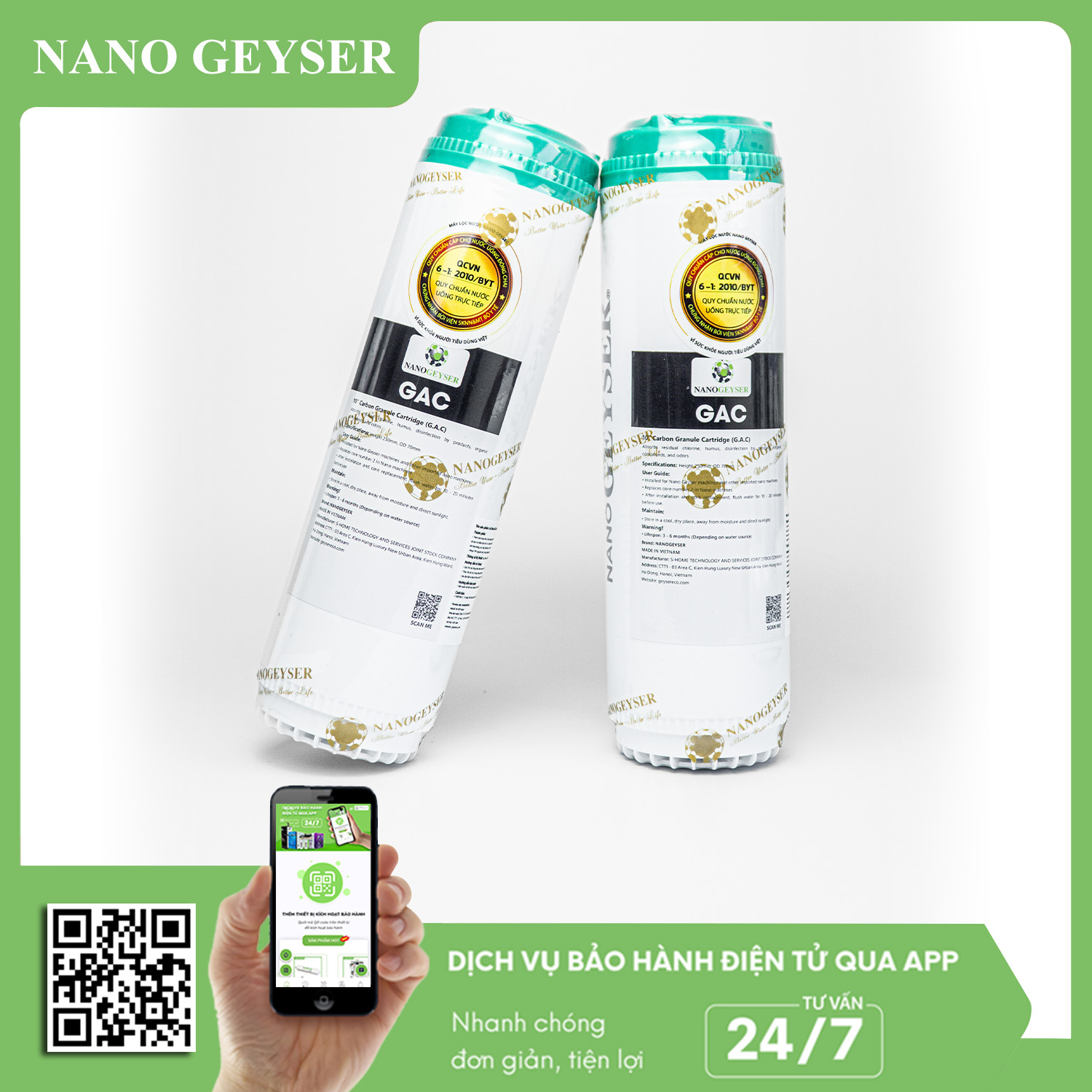 Lõi than UDF dạng xốp Nano Geyser nắp xanh