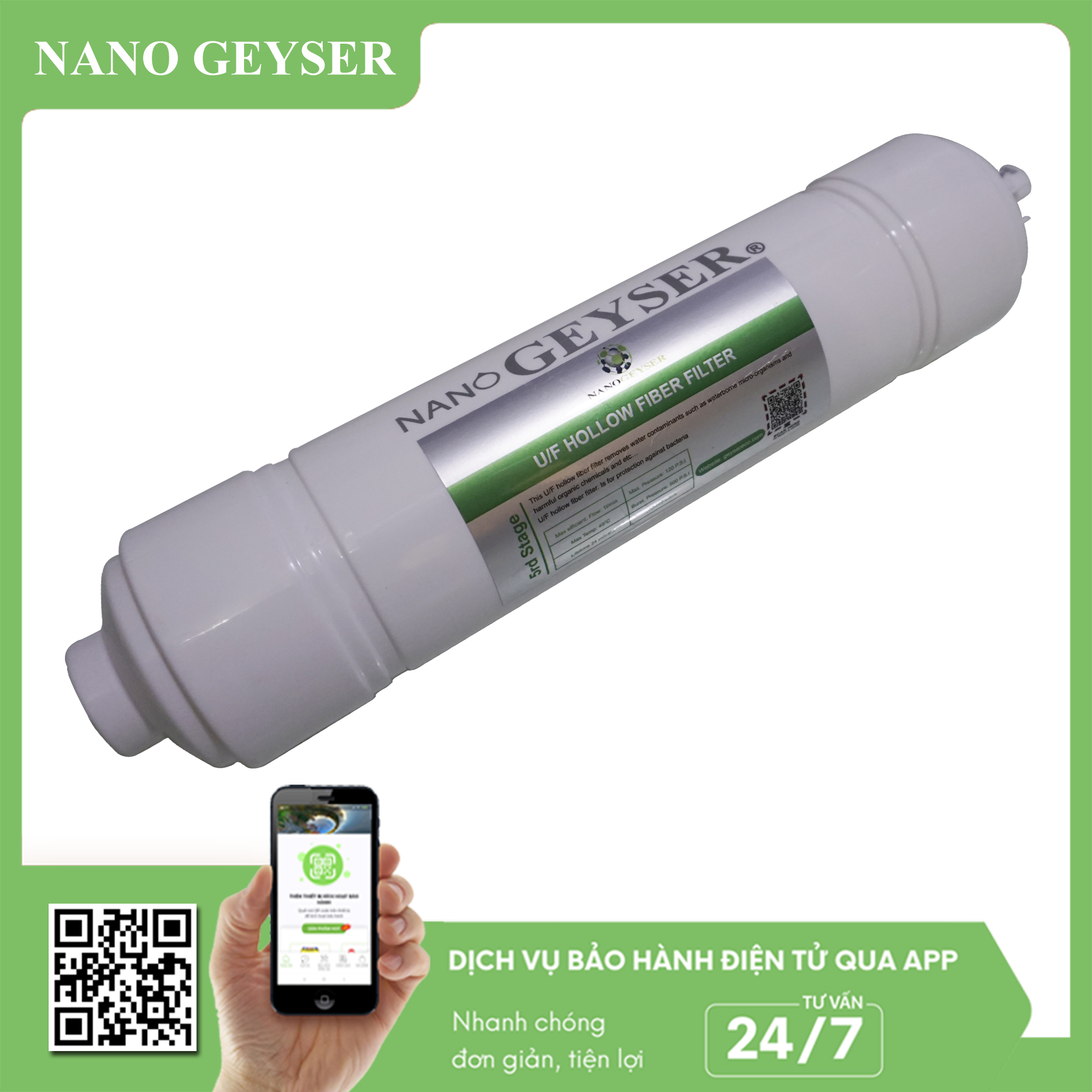 Màng UF Hollow Fiber Filter Nano Geyser - (lõi U/F)