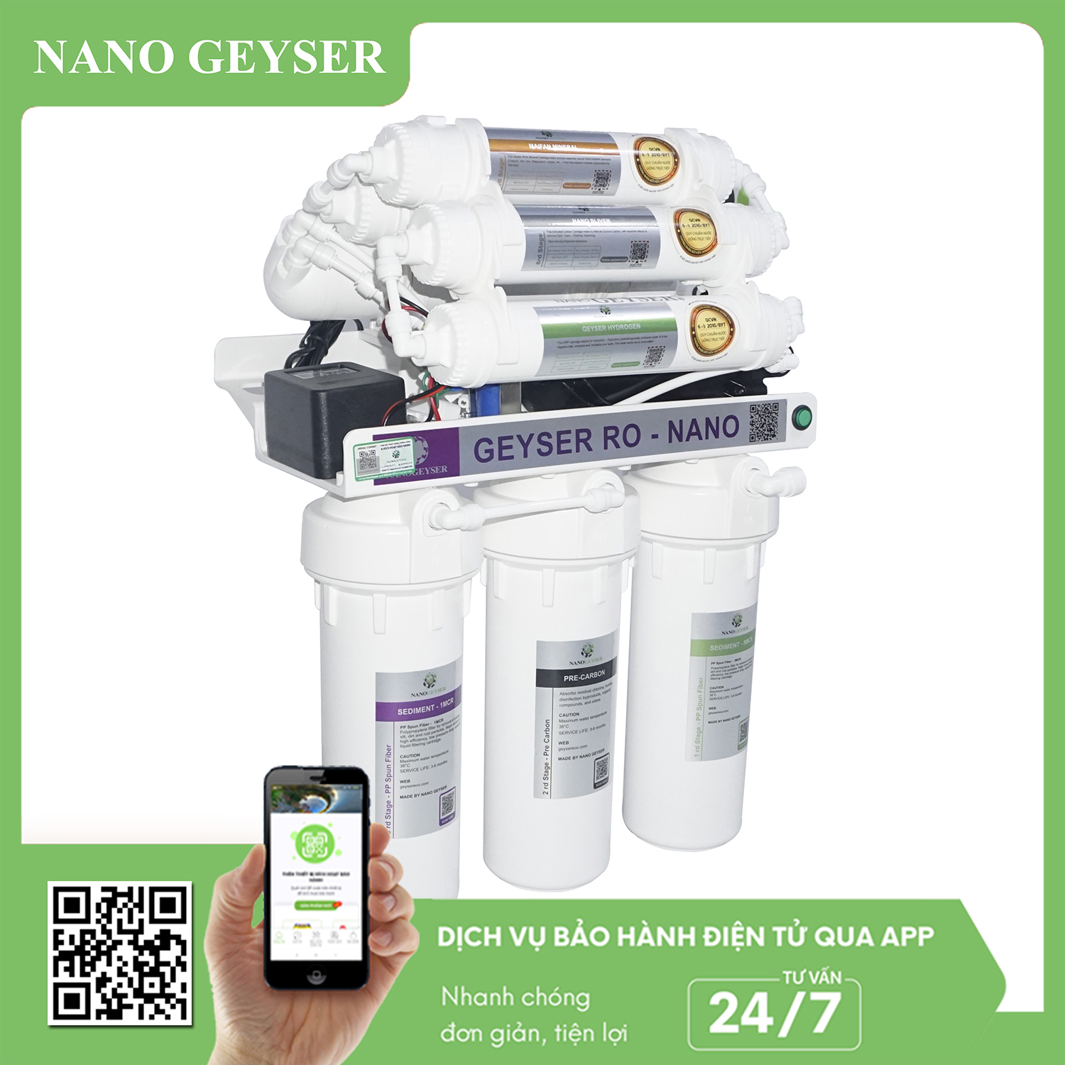 Máy lọc nước Geyser RO - NANO 9 Cấp - 2 CHẾ ĐỘ NƯỚC NEW