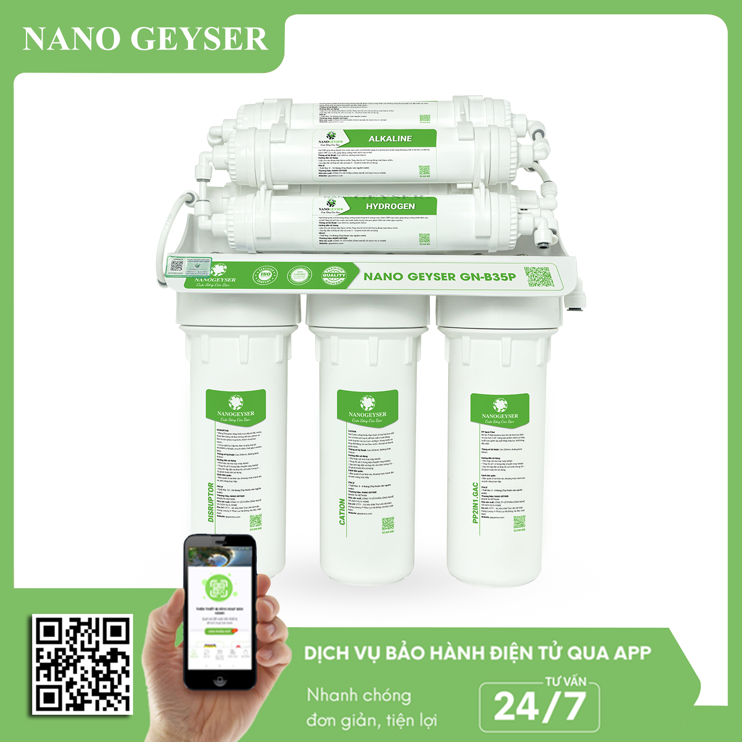 Máy lọc nước Nano Geyser GN-B35P 8 cấp lọc